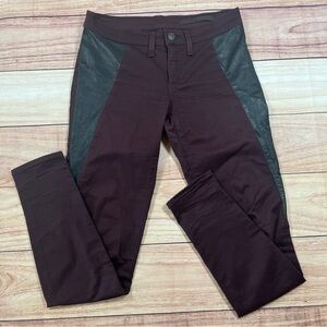 Rag & Bone Skinny Jeans Burgundy Wine With Black Leather Side Panel Size 26 Flaw
